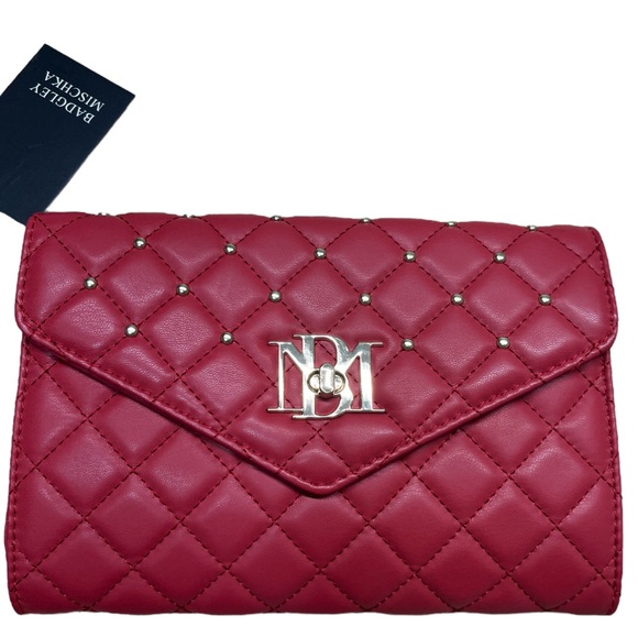 NWT Badgley Mischka Red and Gold Crossbody Bag with Quilted Design - Picture 10 of 13